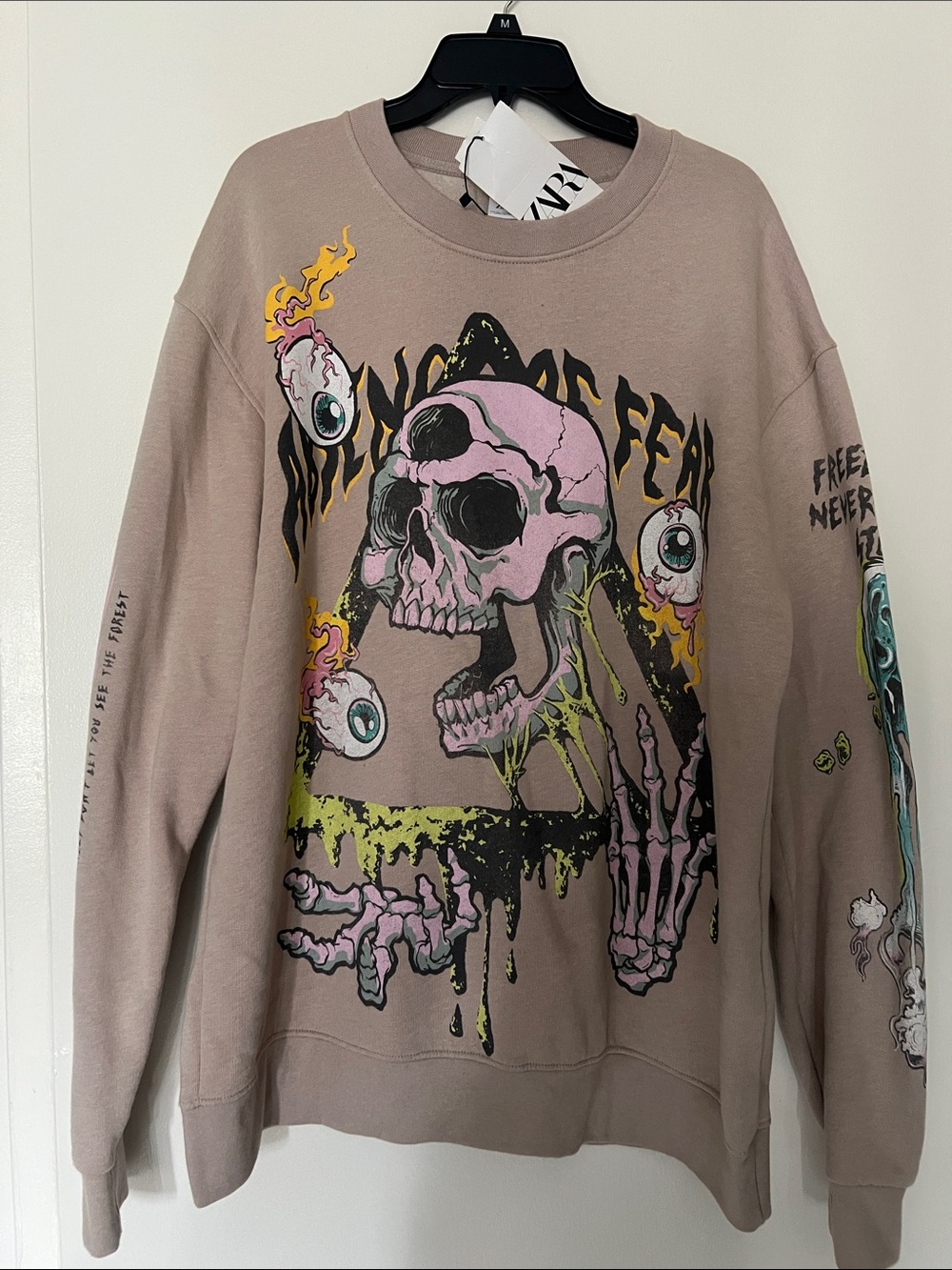 Zara Men's Graphic Skull Sweatshirt - Taupe Pink